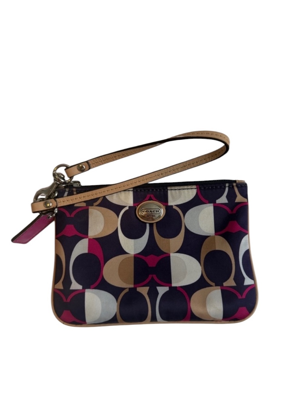 Coach Peyton Dream C Signature Multicolor Wristlet - Pink, Navy & Tan